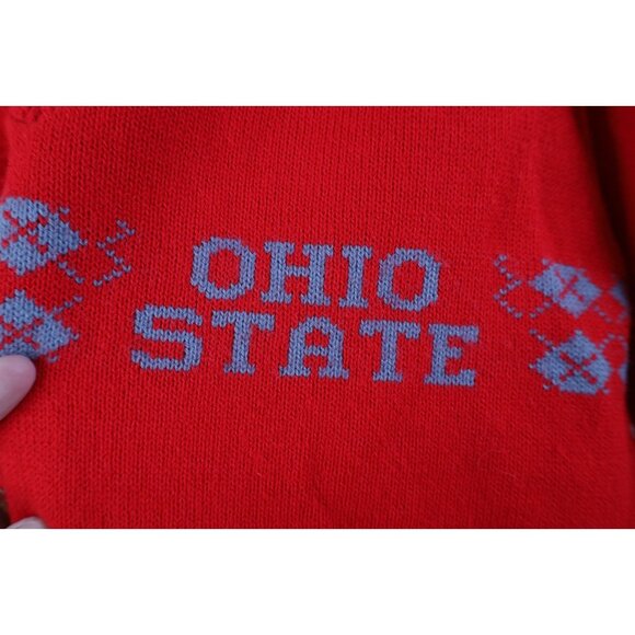 Vtg 70s 80s Womens Large Knit Argyle Ohio State University V-Neck Sweater USA - Picture 5 of 13